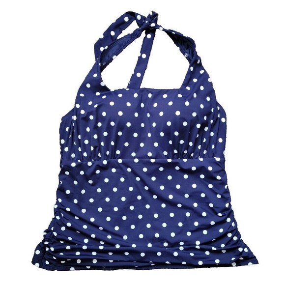 Lands' End Other - Lands' End Navy 18W Halter Tankini Top Swim Ruched 1X Polka Dot Padded Bra  S8